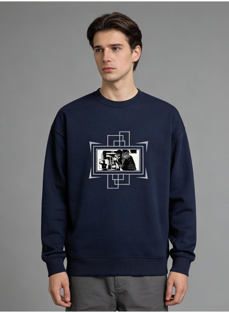 retro photo graphic T-neck sweatshirt | Unisex oversized pullover, retro casual and street style - Image 1